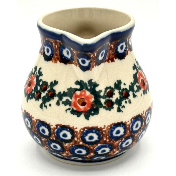 Polish Pottery Blue Rose Creamer & Sugar Bowl Artisan Made U-3/47 Signed Labeled - Picture 5 of 16